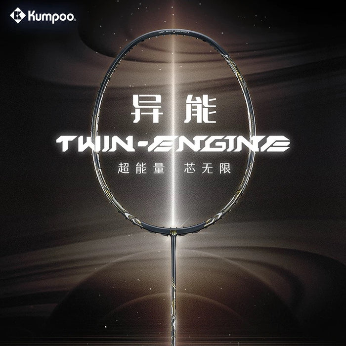 Kumpoo Twin-Engine Badminton Racquet 4UG5 Black/ Gold (All Set)