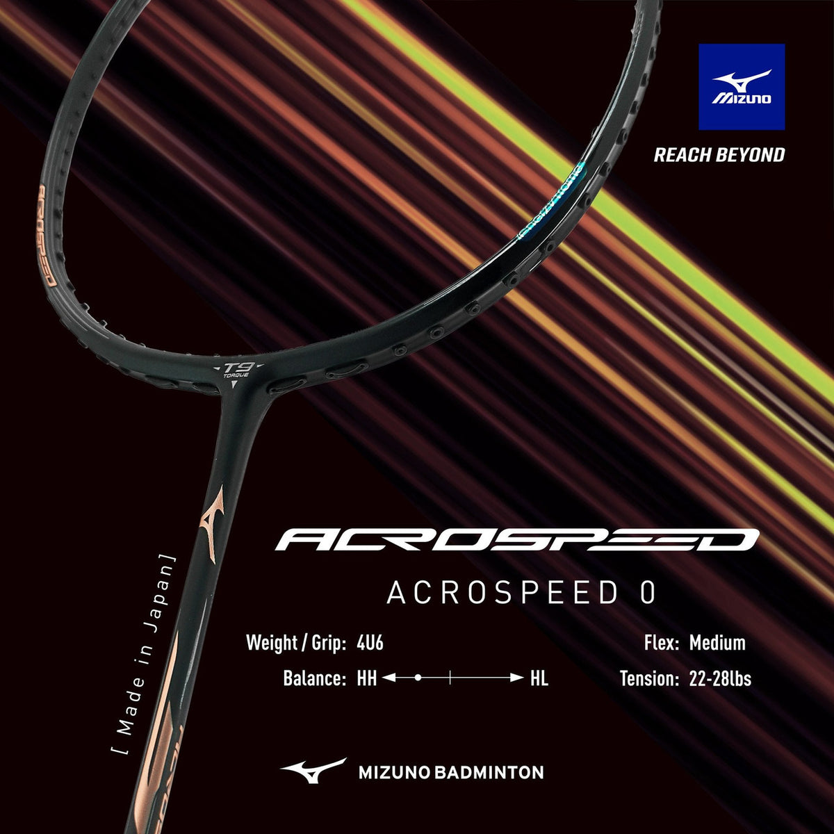 Mizuno Acrospeed 0 Badminton Racquet 4UG6 Black/ Silver/ Red Gerbera Foil