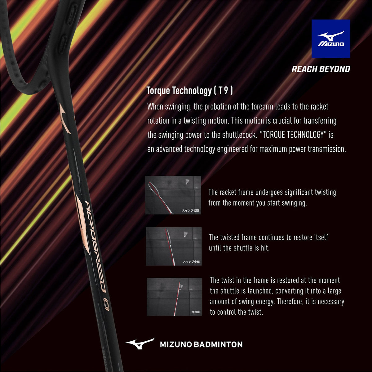 Mizuno Acrospeed 0 Badminton Racquet 4UG6 Black/ Silver/ Red Gerbera Foil