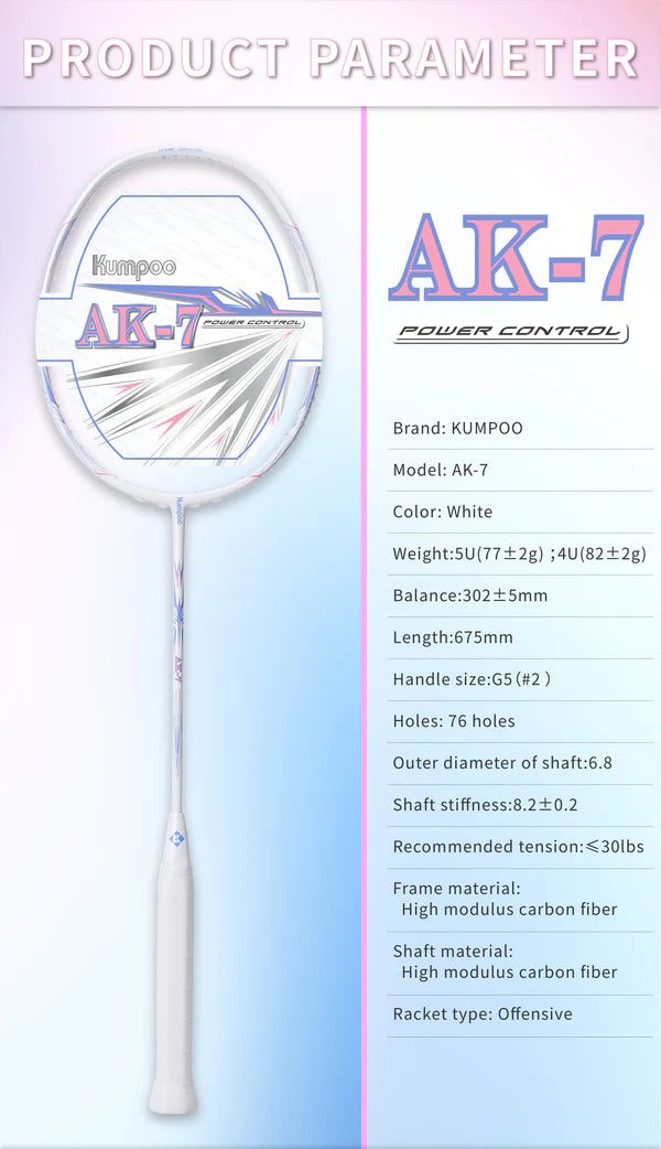 Kumpoo AK-7 Badminton Racket 5UG5 White (All Set)