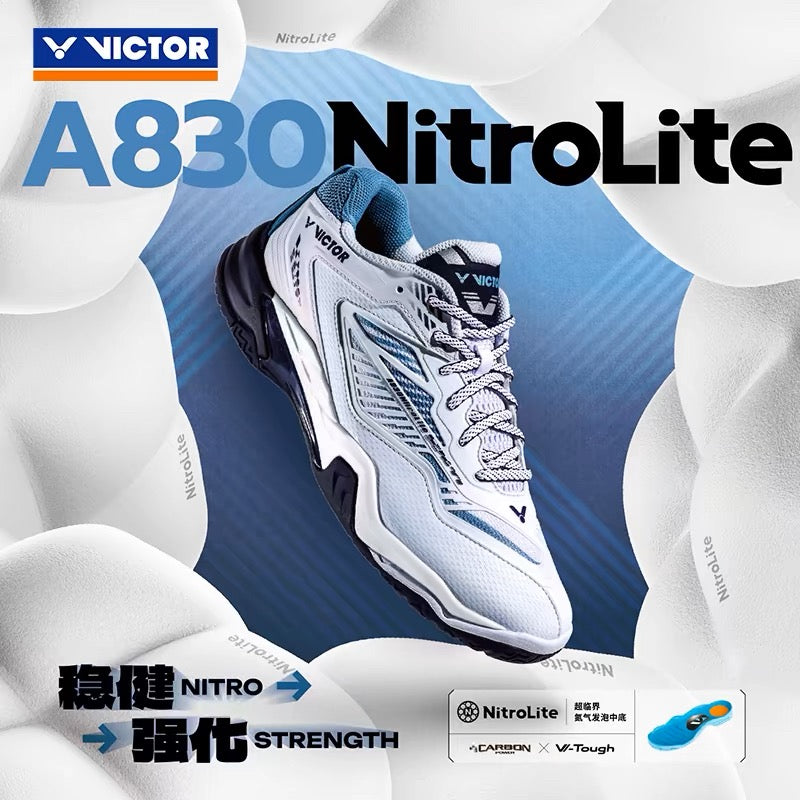 Victor 2024 A830 Nitro Lite 羽毛球鞋 AB 白色/蓝色 男女通用