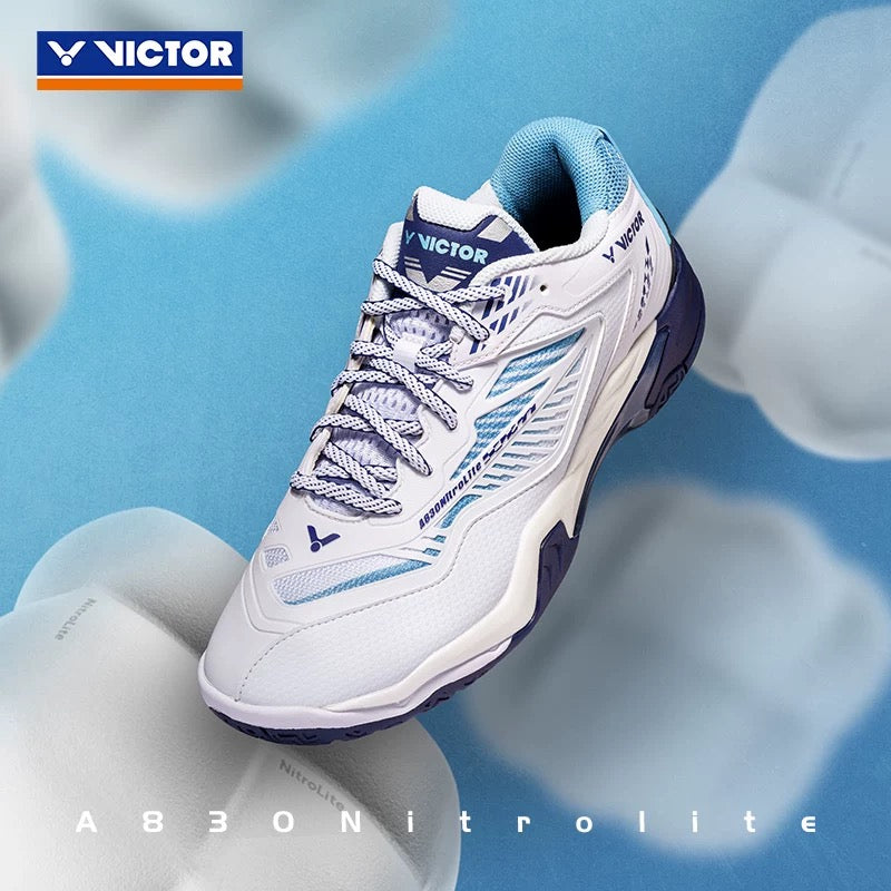 Victor 2024 A830 Nitro Lite 羽毛球鞋 AB 白色/蓝色 男女通用