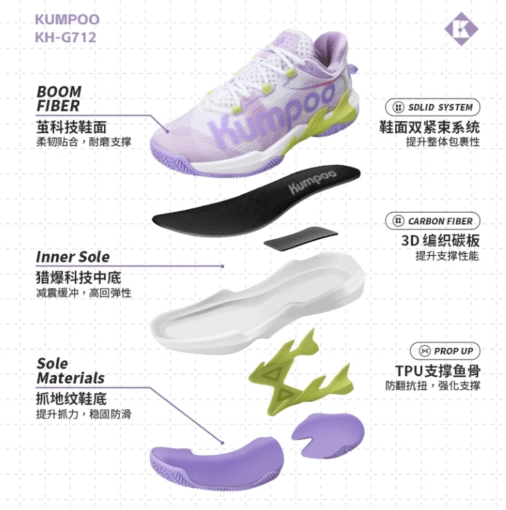 Kumpoo Badminton Shoes KH-G712 White/Purple